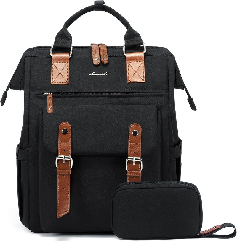 Lovevook Laptop Backpack for Women, School Backpack for Teen Girls, Work Travel Backpack Purse, Commuter Business Computer Bag Teacher Nurse Bags, College Student Bookbag, 15.6 Inch, Black-brown - Image 1